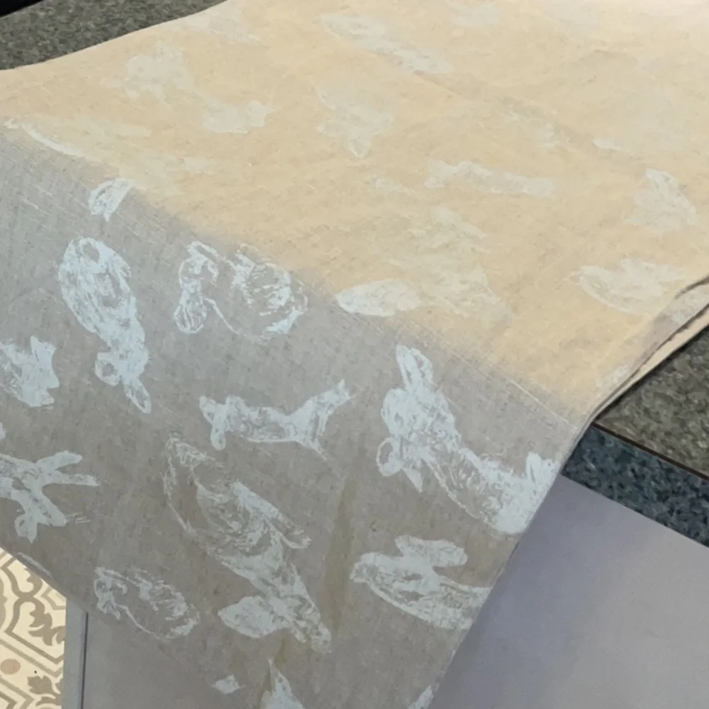 Pottery Barn Bunnies and Rabbits table runner and 10 napkins. New-never used.
